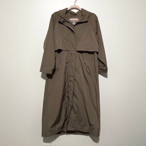LL Bean Womens Hooded Trench Coat Long Size SP Brown Vented Old Money Minimalist